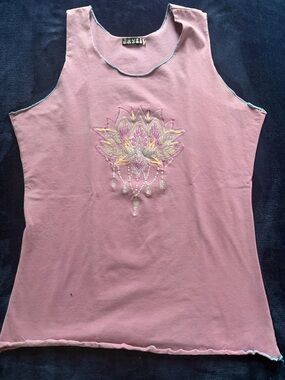 Jazzy Pink Embroidered Lotus Tank Top - Women